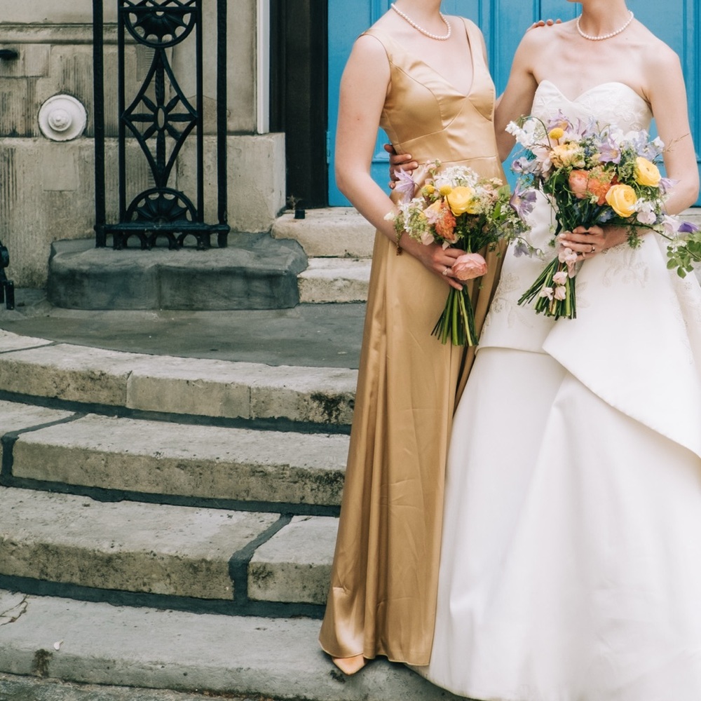 Gold A-Line Galina Wedding Bridesmaid Dress/Formal Dress, V-Neck size UK4/US0